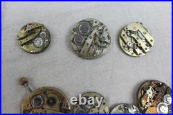 Antique Pocket Watch Repair Lot Porcelain Dials Movements Parts Student Project