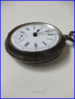 Antique Silver 0.800 Chronograph Pocket Watch For Repair Or Parts