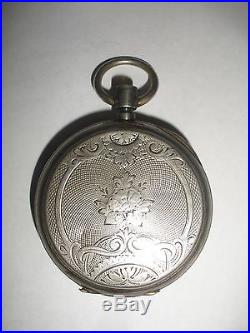 Antique Sterling Silver Louis Jacot Locle Pocket Watch 43mm For Repair Or Parts