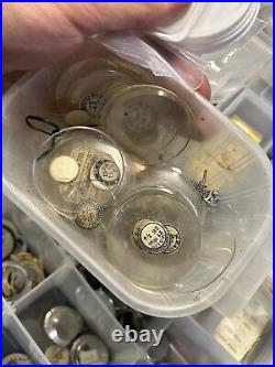 Antique Watch Makers Parts Lot Crystals Crowns Springs Screws Case Backs Repair