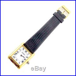 Cartier Tank Vermeil White Dial Quartz 18k Gold Plated Watch For Parts/repairs