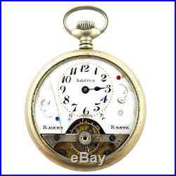 Exhibition 8 Jours 8 Days White Dial Steel Pocket Watch For Parts Or Repairs