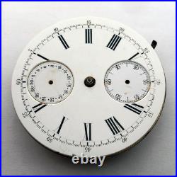 For Part ANTIQUE Pocket Watch Swiss Mechanism Chronographe Repair Enamel Dial