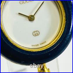 GUCCI Change Bezel 11/12.2 Watch Quartz Gold Navy Blue JUNK For parts/ Repair