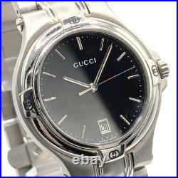 Gucci 9040M Vintage Quartz Men's Watch Black Dial Date FOR PARTS OR REPAIR AS-IS