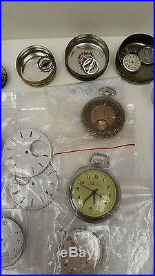 Huge Lot Antique Pocket Watch Cases Parts Faces Repair Over 40 Makers