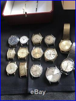 HUGE VINTAGE WATCH LOT OF 14 For Parts Repair Resale Nice Lot WithCARTIER Box! NR