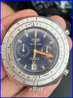 Heuer Vintage Calculator Automatic Chronograph Watch 45mm For Parts And Repair