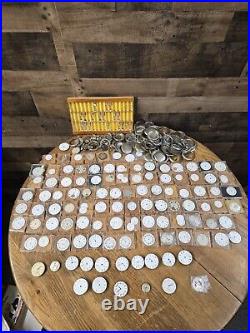 Huge Lot Pocket Watch Parts From Watch Repair Estate. Elgin Waltham & More