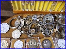 Huge Lot Pocket Watch Parts From Watch Repair Estate. Elgin Waltham & More