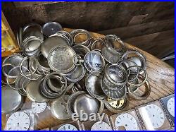 Huge Lot Pocket Watch Parts From Watch Repair Estate. Elgin Waltham & More