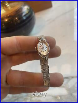 LONGINES Vtg 70s Ladies Watch 14K White Gold 4 Round Diamond Watch Parts Repair