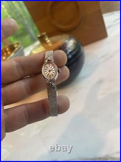 LONGINES Vtg 70s Ladies Watch 14K White Gold 4 Round Diamond Watch Parts Repair