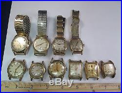 Lot Of 10 Gold Filled Wristwatches Fancy Lugs Parts Or Repair