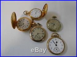 Lot Of (5) Various Vintage Pocket Watches For Parts Or Repair