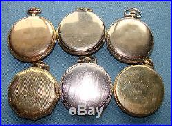 LOT OF (6) WALTHAM ELGIN ILLINOIS 12s POCKET WATCHES FOR REPAIR OR PARTS
