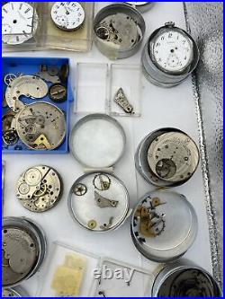 LOT OF VINTAGE WATCHMAKER WATCH REPAIR Parts. Movements Dials Cases