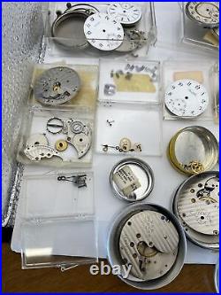 LOT OF VINTAGE WATCHMAKER WATCH REPAIR Parts. Movements Dials Cases
