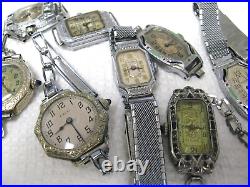 Ladies Vintage Deco Wrist Watches and Bands Repair/Parts Many Run 9 piece lot