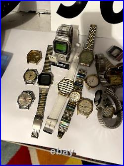 Large Lot Of Vintage Watches Parts Repair Some Work Seiko Pulsar Timex Caravalle