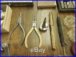 Large Lot of Vintage Antique Watch Repair Tools and Parts Elgin Waltham