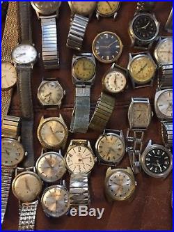 Lot 50 Vintage Mens Watches + Turtle Desk Watch For Parts / Repair