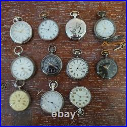 Lot Of 11 Pocket Watches-Mixed Brands And Sizes For parts/ Repair