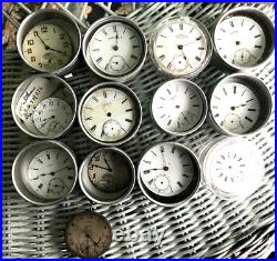 Lot Of 13 Pocket Watch Movements For Parts Or Repair