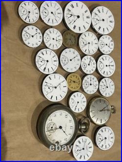 Lot Of 22 Mixed Pocket Watch Movements All For Repair/parts Elgin Waltham Others