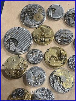 Lot Of 22 Mixed Pocket Watch Movements All For Repair/parts Elgin Waltham Others