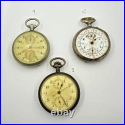 Lot Of 3 Lip & Others Pocket Watch Open Face Chronographs Repair/parts