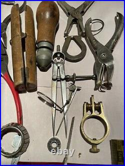 Lot Of Tools & Parts For Antique Clock & Watch Repair