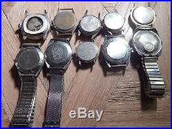 Lot of 10 Men's Various Vintage Watches, None Running, Parts or Repair