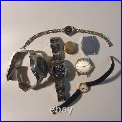 Lot of 11 stock mechanical and quartz watches, repair work spare parts to