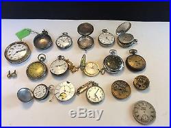 Lot of 17 Vintage Antique Pocket Watches Fusee Sterling Silver Repair Parts