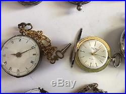 Lot of 17 Vintage Antique Pocket Watches Fusee Sterling Silver Repair Parts