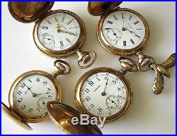 Lot of 4 Antique Pocket Watches 2 Walthams, Hampden, South Bend for Parts-Repair