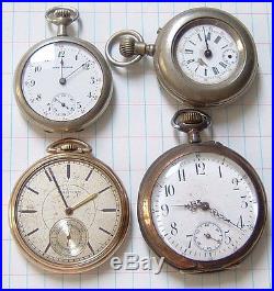 Lot of 4 Antique Vintage Pocket Watches Repair Parts Seth Thomas Waltham J. M. +