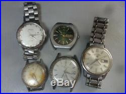 Lot of 5 1950-70's mechanical watches Seiko, Orient for parts, for repair