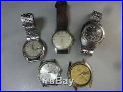 Lot of 5 1950-90's mechanical watches Seiko, Citizen, Orient for parts, repair