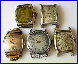Lot of 5 Vintage Men's Wristwatches Hamilton, Lord Elgin, etc for Parts-Repair