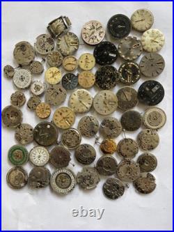 Lot of 55 VTG Watch Movements Mixed Brands Scrap-Parts Watchmaker Repair Lot