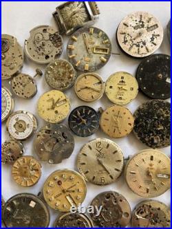 Lot of 55 VTG Watch Movements Mixed Brands Scrap-Parts Watchmaker Repair Lot