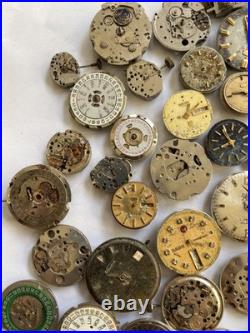 Lot of 55 VTG Watch Movements Mixed Brands Scrap-Parts Watchmaker Repair Lot