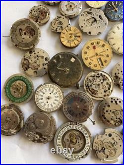 Lot of 55 VTG Watch Movements Mixed Brands Scrap-Parts Watchmaker Repair Lot