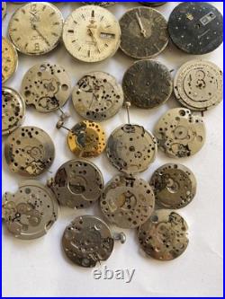 Lot of 55 VTG Watch Movements Mixed Brands Scrap-Parts Watchmaker Repair Lot
