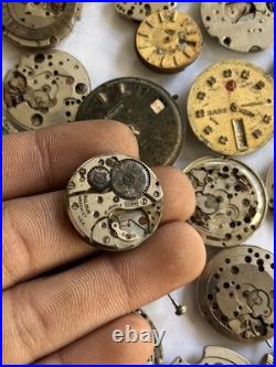 Lot of 55 VTG Watch Movements Mixed Brands Scrap-Parts Watchmaker Repair Lot