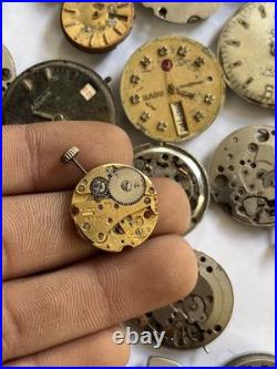 Lot of 55 VTG Watch Movements Mixed Brands Scrap-Parts Watchmaker Repair Lot