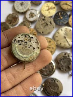 Lot of 55 VTG Watch Movements Mixed Brands Scrap-Parts Watchmaker Repair Lot