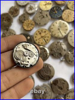 Lot of 55 VTG Watch Movements Mixed Brands Scrap-Parts Watchmaker Repair Lot